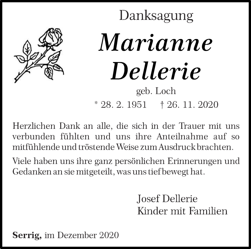 Traueranzeigen von Marianne Dellerie | Volksfreund.Trauer.de