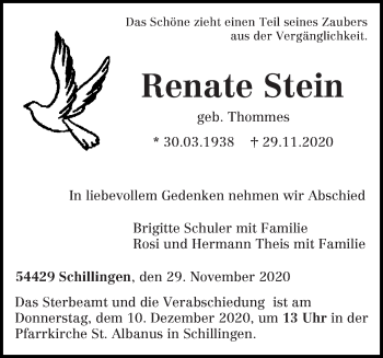 Traueranzeige von Renate Stein von trierischer_volksfreund