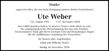 Traueranzeige von Ute Weber von trierischer_volksfreund