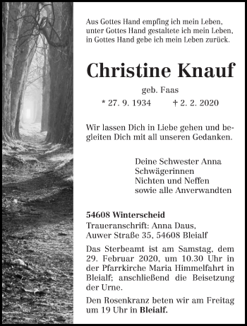Traueranzeige von Christine Knauf von trierischer_volksfreund