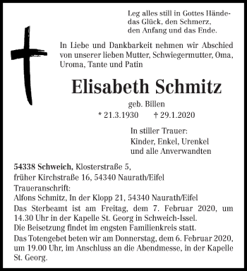 Traueranzeige von Elisabeth Schmitz von trierischer_volksfreund