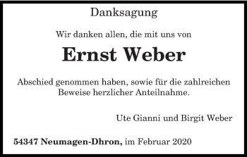 Traueranzeige von Ernst Weber von trierischer_volksfreund