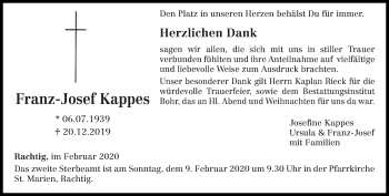 Traueranzeige von Franz-Josef Kappes von trierischer_volksfreund