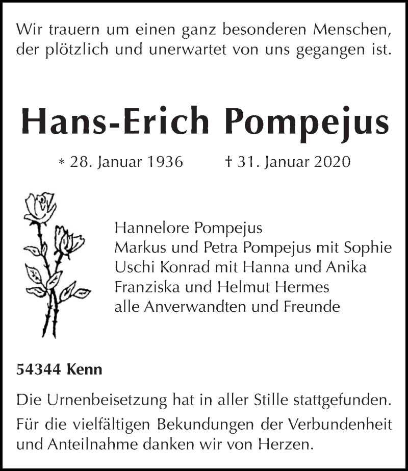  Traueranzeige für Hans-Erich Pompejus vom 15.02.2020 aus trierischer_volksfreund
