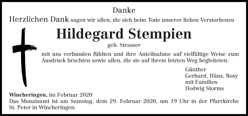  Traueranzeige für Hildegard Stempien vom 26.02.2020 aus trierischer_volksfreund