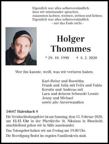 Traueranzeige von Holger Thommes von trierischer_volksfreund