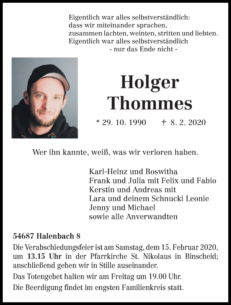  Traueranzeige für Holger Thommes vom 12.02.2020 aus trierischer_volksfreund