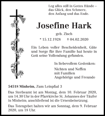 Traueranzeige von Josefine Hark von trierischer_volksfreund