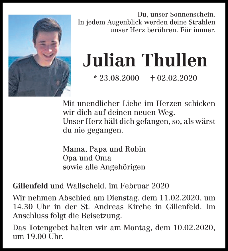  Traueranzeige für Julian Thullen vom 05.02.2020 aus trierischer_volksfreund