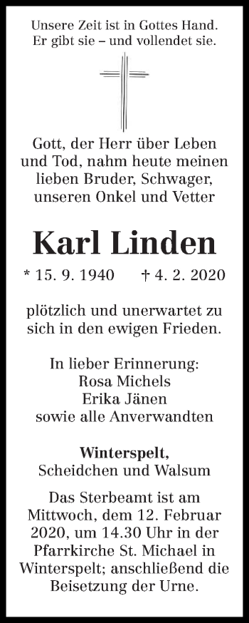 Traueranzeige von Karl Linden von trierischer_volksfreund