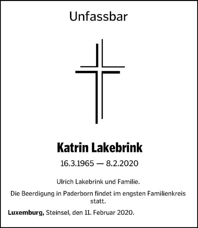  Traueranzeige für Katrin Lakebrink vom 12.02.2020 aus trierischer_volksfreund