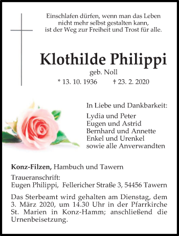Traueranzeige von Klothilde Philippi von trierischer_volksfreund