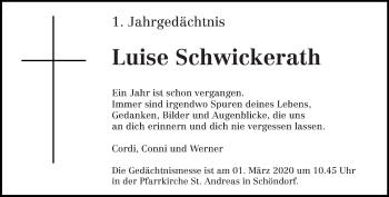 Traueranzeige von Luise Schwickerath von trierischer_volksfreund