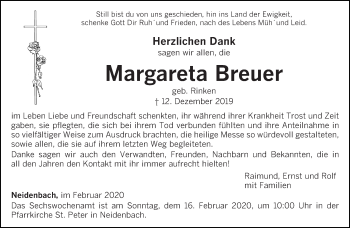 Traueranzeige von Margareta Breuer von trierischer_volksfreund