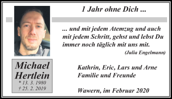 Traueranzeige von Michael Hertlein von trierischer_volksfreund