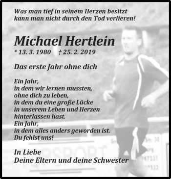 Traueranzeige von Michael Hertlein von trierischer_volksfreund