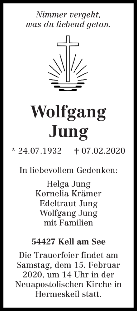 Traueranzeige für Wolfgang Jung vom 12.02.2020 aus trierischer_volksfreund