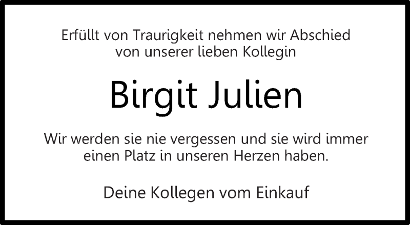  Traueranzeige für Birgit Julien vom 14.03.2020 aus trierischer_volksfreund