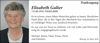 Traueranzeige von Elisabeth Galter von trierischer_volksfreund