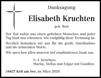 Traueranzeige von Elisabeth Kruchten von trierischer_volksfreund