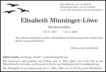 Traueranzeige von Elisabeth Minninger-Löwe von trierischer_volksfreund
