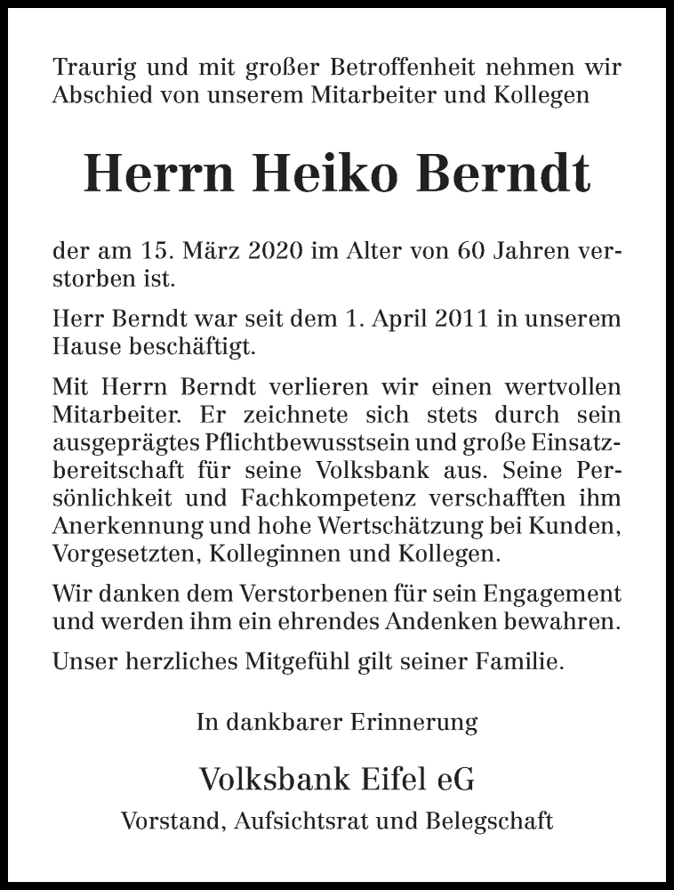  Traueranzeige für Heiko Berndt vom 21.03.2020 aus trierischer_volksfreund