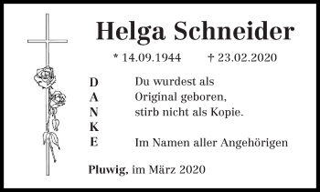 Traueranzeige von Helga Schneider von trierischer_volksfreund