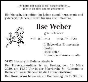 Traueranzeige von Ilse Weber von trierischer_volksfreund