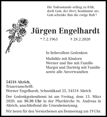 Traueranzeige von Jürgen Engelhardt von trierischer_volksfreund