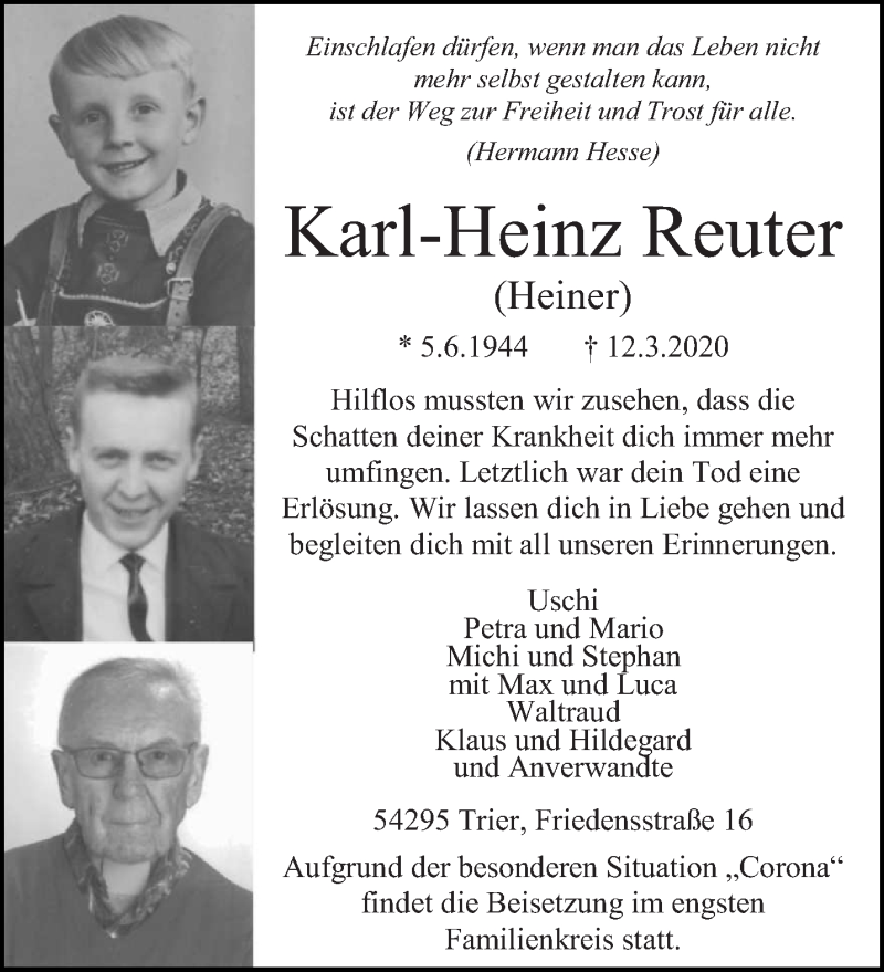  Traueranzeige für Karl-Heinz Reuter vom 21.03.2020 aus trierischer_volksfreund