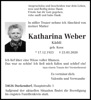 Traueranzeige von Katharina Weber von trierischer_volksfreund