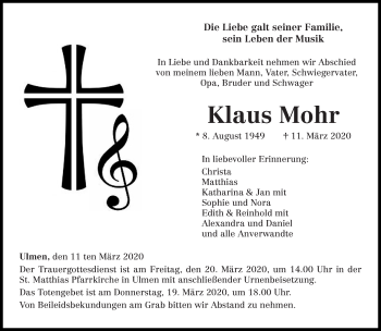Traueranzeige von Klaus Mohr von trierischer_volksfreund