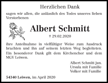Traueranzeige von Albert Schmitt von trierischer_volksfreund