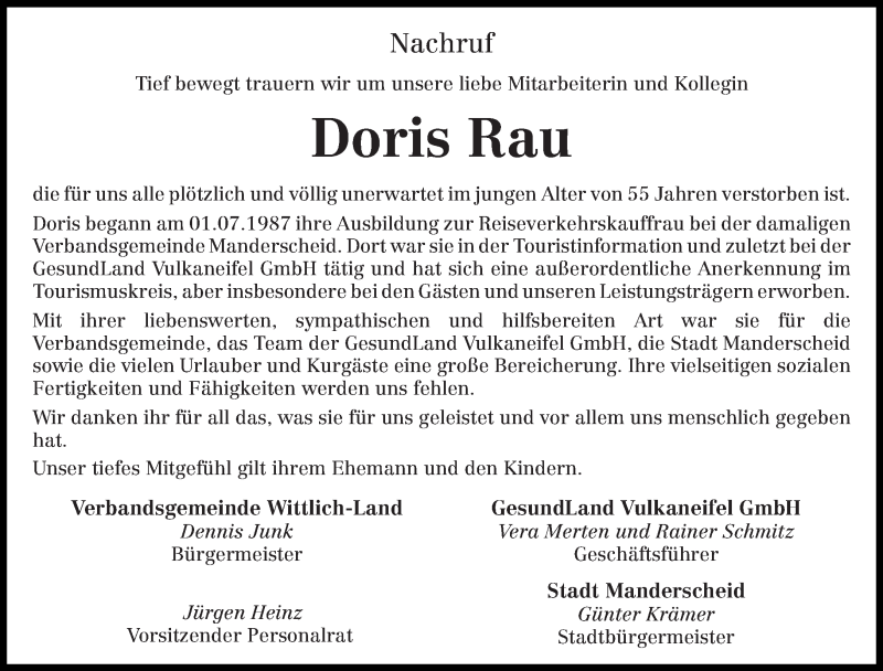  Traueranzeige für Doris Rau vom 29.04.2020 aus trierischer_volksfreund