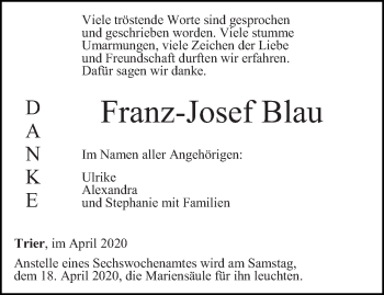 Traueranzeige von Franz-Josef Blau von trierischer_volksfreund