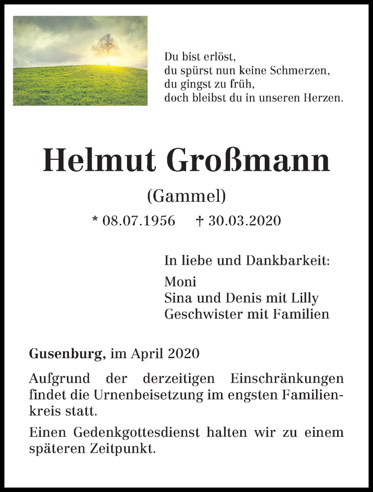  Traueranzeige für Helmut Großmann vom 04.04.2020 aus trierischer_volksfreund