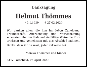 Traueranzeige von Helmut Thömmes von trierischer_volksfreund