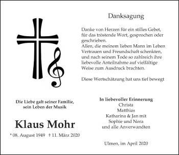 Traueranzeige von Klaus Mohr von trierischer_volksfreund