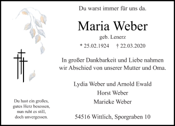 Traueranzeige von Maria Weber von trierischer_volksfreund