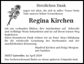 Traueranzeige von Regina Kirchen von trierischer_volksfreund