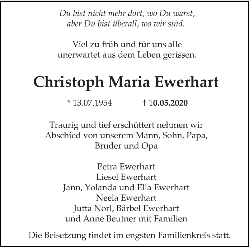  Traueranzeige für Christoph Maria Ewerhart vom 30.05.2020 aus trierischer_volksfreund