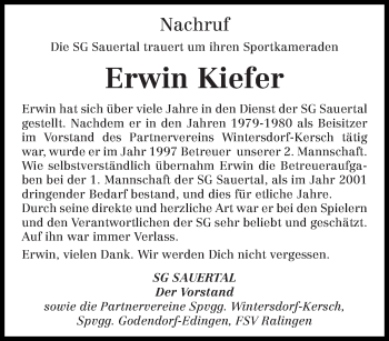 Traueranzeige von Erwin Kiefer von trierischer_volksfreund