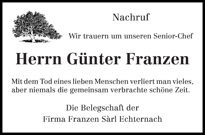  Traueranzeige für Günter Franzen vom 13.05.2020 aus trierischer_volksfreund