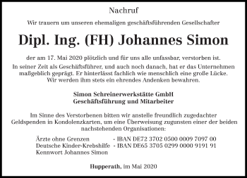 Traueranzeige von Johannes Simon von trierischer_volksfreund