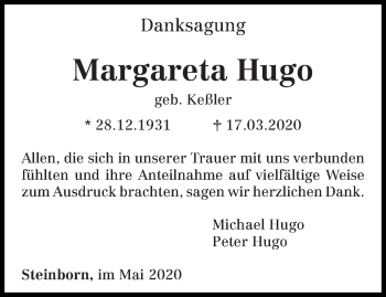 Traueranzeige von Margareta Hugo von trierischer_volksfreund