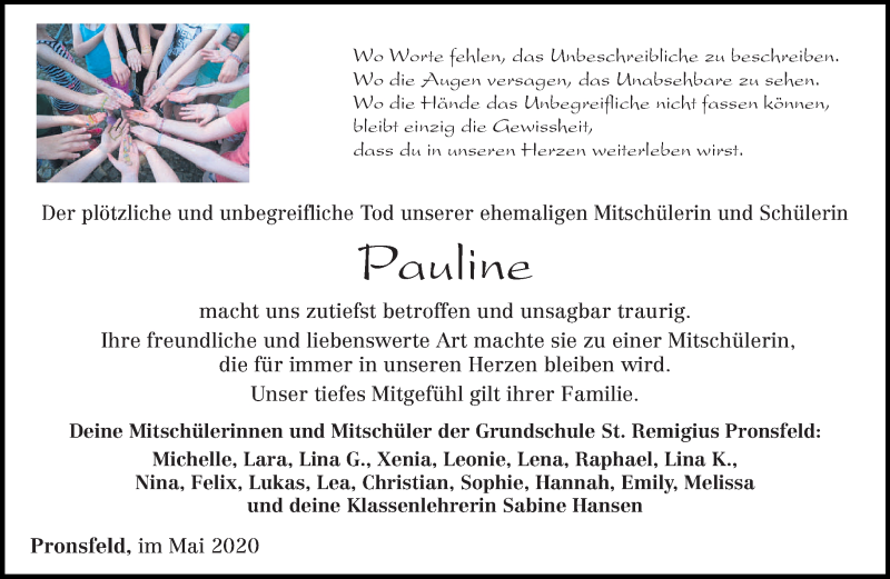  Traueranzeige für Pauline  vom 23.05.2020 aus trierischer_volksfreund