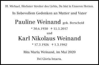 Traueranzeige von Pauline unbd Karl Nikolaus Weinand von trierischer_volksfreund