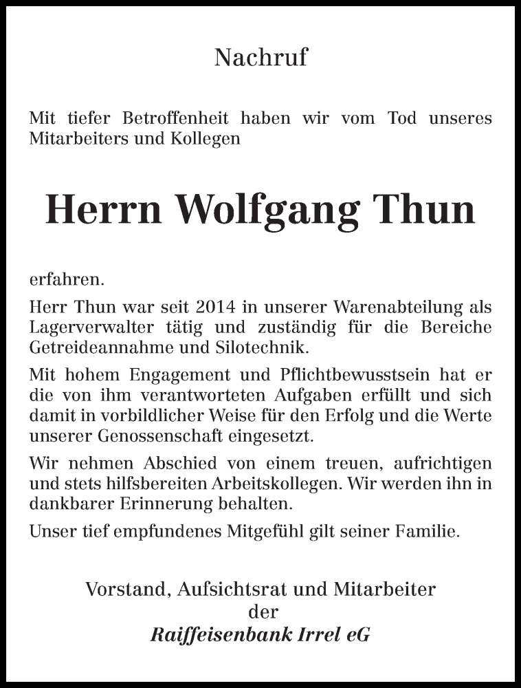  Traueranzeige für Wolfgang Thun vom 23.05.2020 aus trierischer_volksfreund