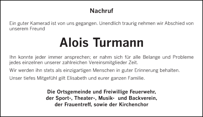  Traueranzeige für Alois Turmann vom 27.06.2020 aus trierischer_volksfreund