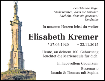 Traueranzeige von Elisabeth Kremer von trierischer_volksfreund